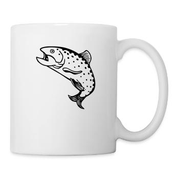 drawing fisherman trout salmon fish fishing fun - Mug - white - Right