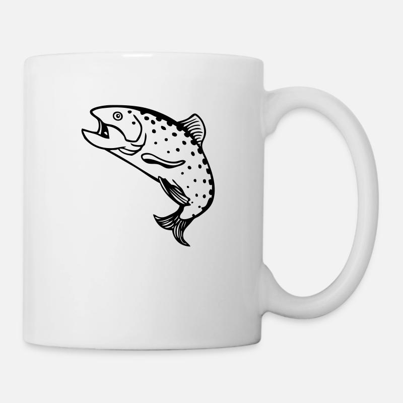 dessin pêcheur Truite saumon poisson pêche fun - Mug blanc - blanc