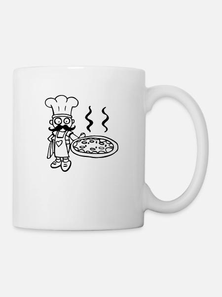 dessin rigolo de chef cuistot pizza pizzeria - Mug blanc - blanc