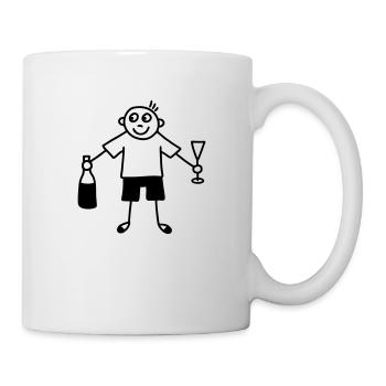 Mann mit Sektglas & Sektflasche - Tasse - Weiß - Rechts