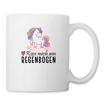Einhorn - Küss mich am Regenbogen - Tasse - Weiß - Rechts