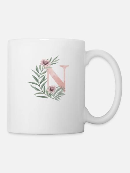 Buchstabe N mit Blumen - Tasse - Weiß