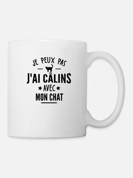 je peux pas j'ai câlins avec mon chat - Mug blanc - blanc