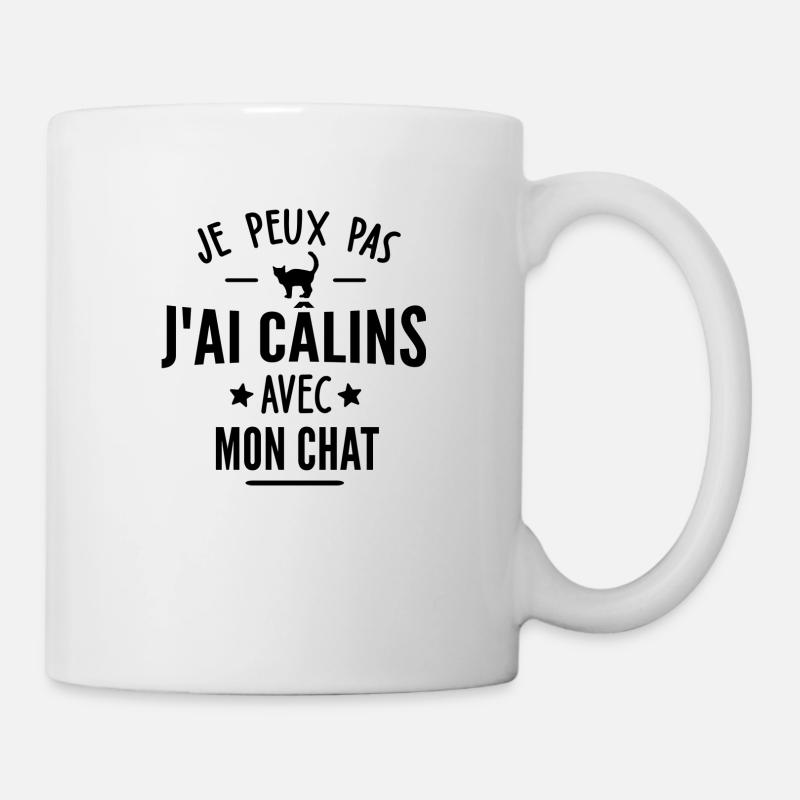 je peux pas j'ai câlins avec mon chat - Mug blanc - blanc