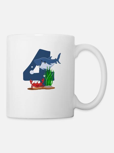 Hai Unterwasserwelt 4 Geburtstag - Tasse - Weiß