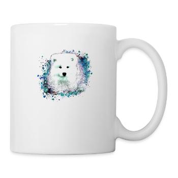Samoyed, Dog, Watercolor Painting, Blue - Mug - white - Right