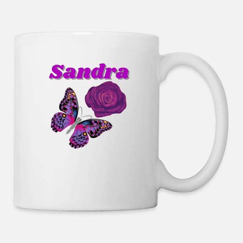 Sandra, butterfly and rose purple - Mug - white