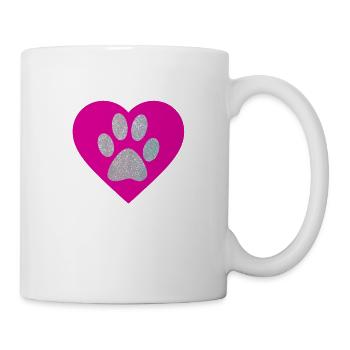 Glitzernde silberne Pfote im rosa Herzen - Tasse - Weiß - Rechts