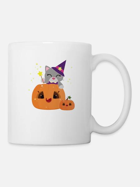 Mignon chat sorcière citrouille d’Halloween - kawaii - Mug blanc - blanc