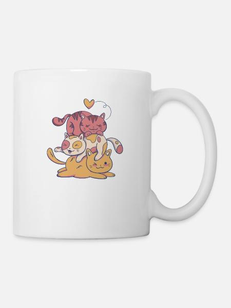 Katzen Kätzchen Berg Herz Stapel Fellnase - Tasse - Weiß