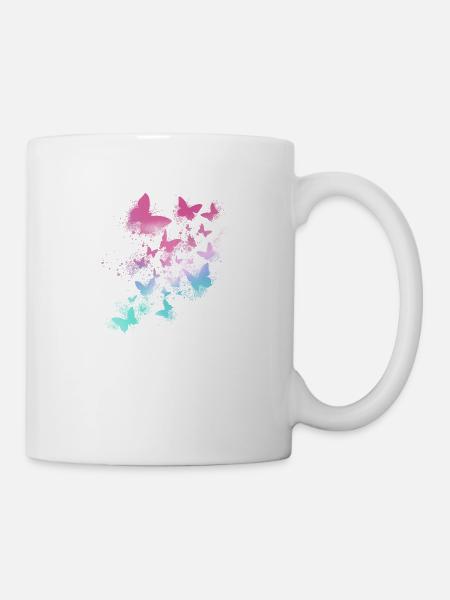 Schmetterlinge, Aquarell, bunt,malerei, graffiti - Tasse - Weiß