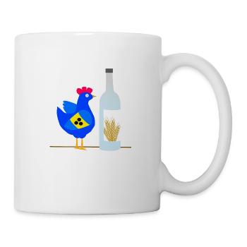 Auch ein blindes Huhn findet 1 Korn Blau - Tasse - Weiß - Rechts