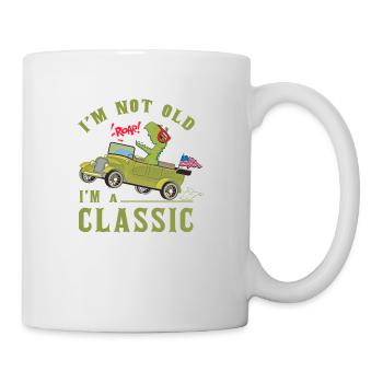I'm not old i'm a classic t rex dinosaur riding ca - Mug - white - Right