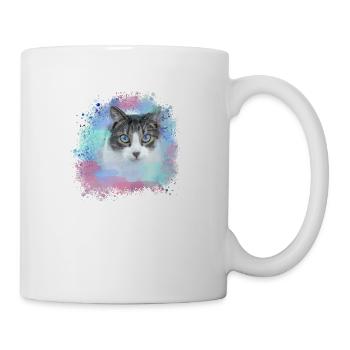 Cat, Green, Watercolor, Art, Painting, Graffiti, Colorful - Mug - white - Right