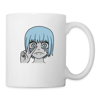 Victory hand sign crying girl - Mug - white - Right