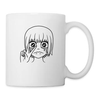 Peace Hand Signal Crying Girl - Mug - white - Right