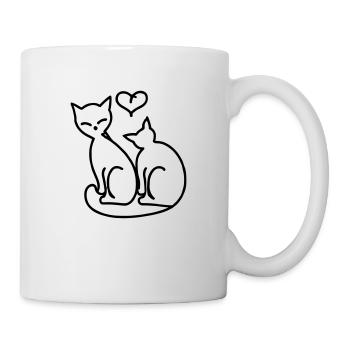 Katzen Liebe Herz Line Art Geschenkidee - Tasse - Weiß - Rechts
