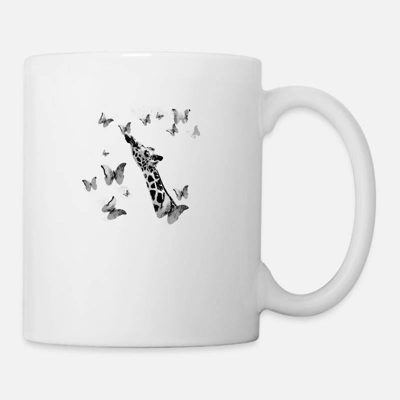 giraffe, schmetterlinge,hals,fliegen,bunt,malerei - Tasse - Weiß