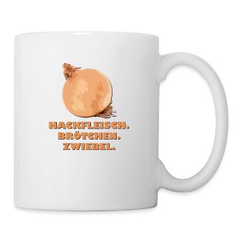Hackfleisch. Brötchen. Zwiebel. - Tasse - Weiß - Rechts