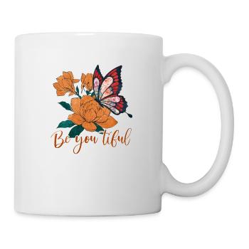 Schmetterling Blume blumig Sprüche Spruch Blumen - Tasse - Weiß - Rechts
