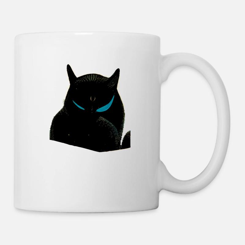 Schwarze Katze mit blauen Augen - Tasse - Weiß