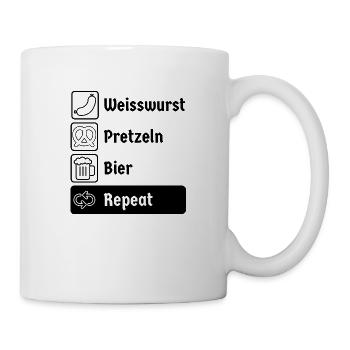 Weisswurst Pretzeln Bier Repeat - Tasse - Weiß - Rechts