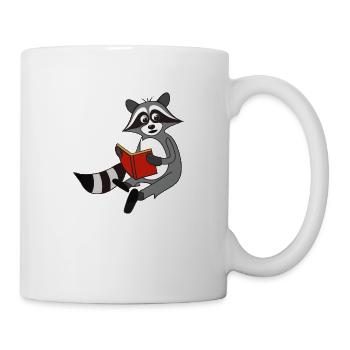 Waschbär liest Buch Geschenkidee - Tasse - Weiß - Rechts