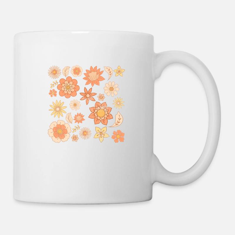 Cute Retro Flowers Pattern - Mug - white