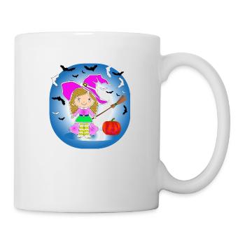 Halloween Hexe Besen und Kürbis unter Fledermäusen - Tasse - Weiß - Rechts