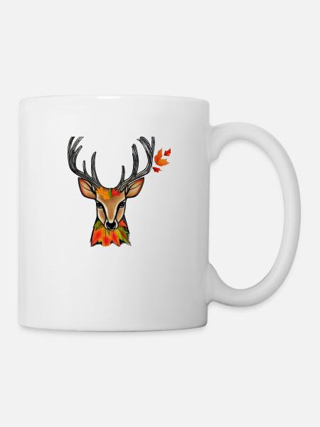 Hirschkopf im Herbst Hirsch Geweih Bock Reh Kitz 2 - Tasse - Weiß