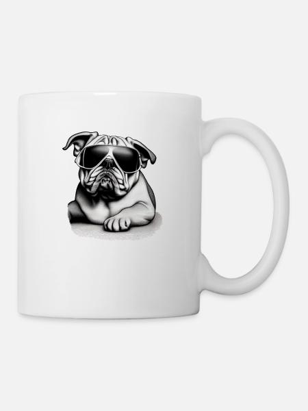 Bulldog dog dogs with sunglasses cool motif - Mug - white