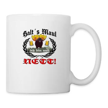 Halts Maul ich bin voll Nett mit feurigen Büffel - Tasse - Weiß - Rechts