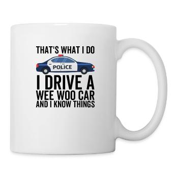Das ist es, was ich tue Ich fahre ein kleines Woo-Auto und ich weiß - Tasse - Weiß - Rechts