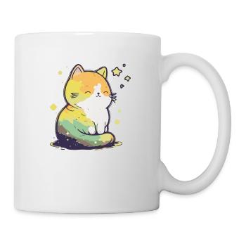 Comic Cute Kawaii Katze Sternchen Kitten Kätzchen - Tasse - Weiß - Rechts