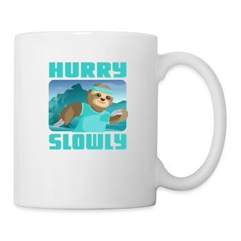 Hurry Slowly Faultier Wandern Türkis Natur Outdoor - Tasse - Weiß - Rechts