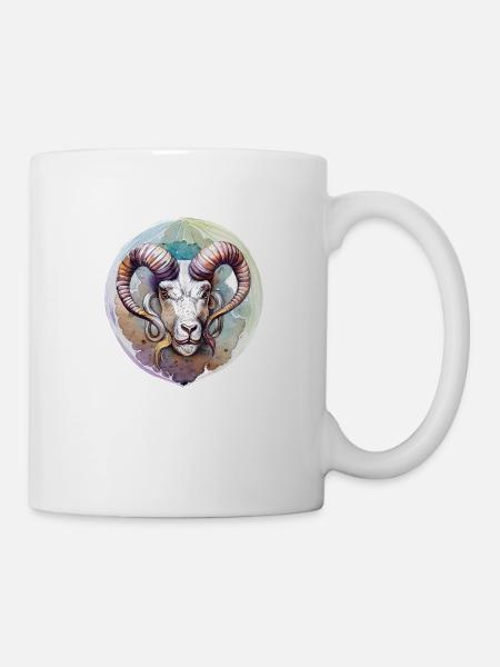 03 Sternzeichen Widder Ornament Wasserfarbe bunt - Tasse - Weiß