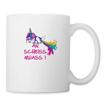 An scheiss muass i,einhorn, bayrisch, spruch - Tasse - Weiß - Rechts