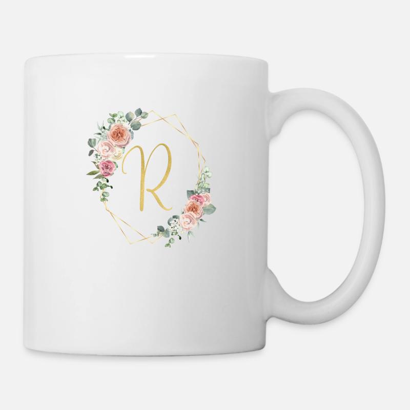 Personalisierbar Monogramm R Floral - Tasse - Weiß
