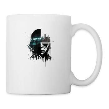 Lone hacker in a dystopian city - Mug - white - Right
