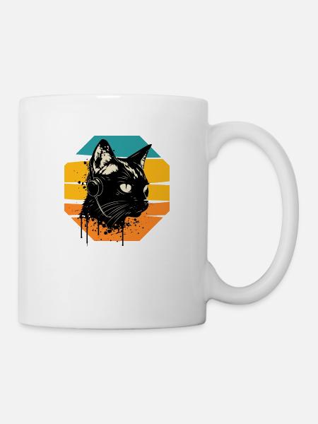 Kopfhörer mit Katze | Katze trägt Kopfhörer - Tasse - Weiß