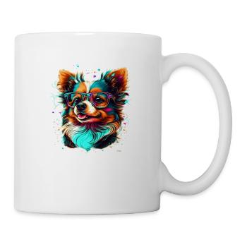 Rassehund Chihuahua mit Hipster und Streber Brille - Tasse - Weiß - Rechts