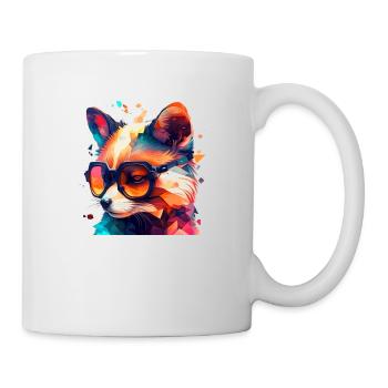 Disco Fuchs in bunten Farben mit Sonnenbrille - Tasse - Weiß - Rechts