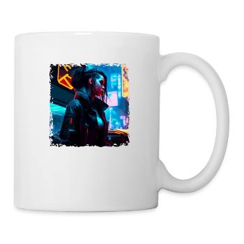 Sci-Fi Neon Artwork mit einem jungen Punk in Neon - Tasse - Weiß - Rechts