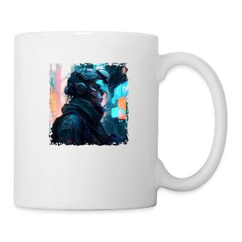 Soldatin im Cyber Krieg der düsteren Zukunft - Tasse - Weiß - Rechts