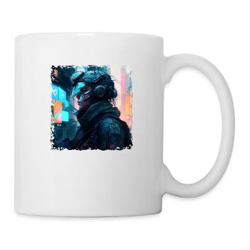 Kriegerin und Soldat in Zukunft als Sci-Fi Artwork - Tasse - Weiß - Rechts