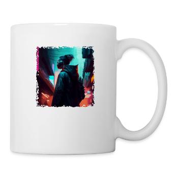 Sci-Fi Kriegerin in der dunklen Cyber Zukunft - Tasse - Weiß - Rechts