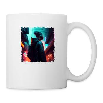 Cyberspace Kriegerin in Zukunft mit Neonlicht - Tasse - Weiß - Rechts