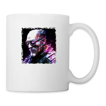 Cyborg, android and mercenaries of the future in neon - Mug - white - Right