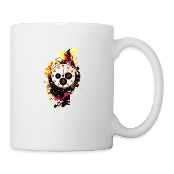 Farbenfrohe Herrenuhr und Chronograph als Artwork - Tasse - Weiß - Rechts