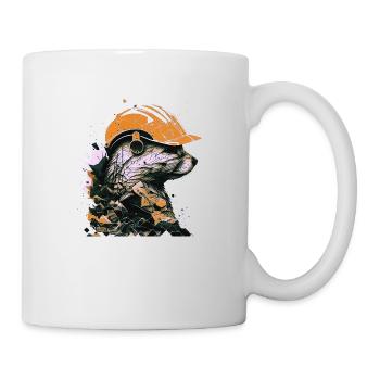 Ein Marder als Bauarbeiter mit gelbem Bauhelm - Tasse - Weiß - Rechts